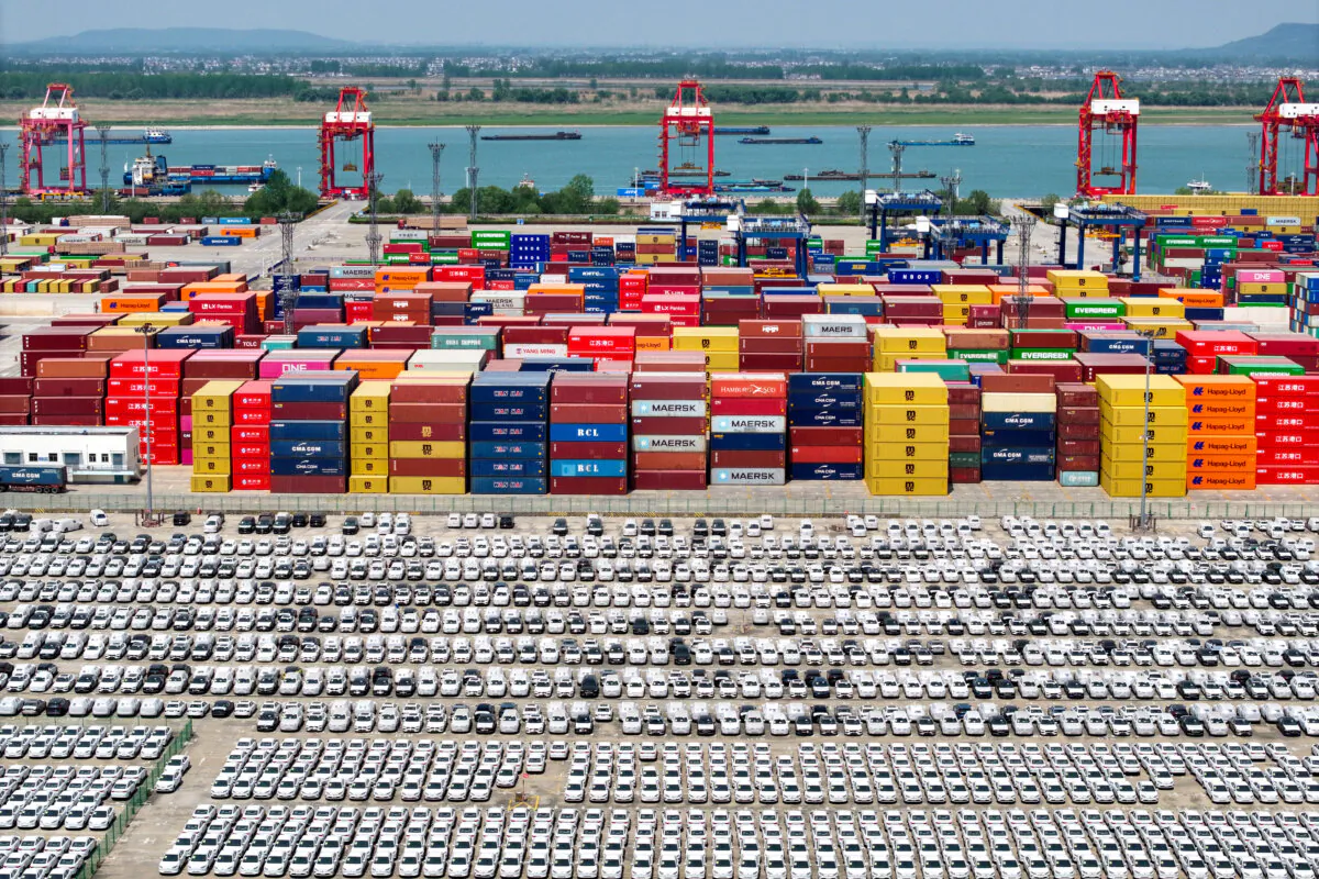 Chinese made cars, including Volvo and other brands, at a port in Nanjing, in China’s eastern Jiangsu province on April 16, 2025. (AFP via Getty Images)