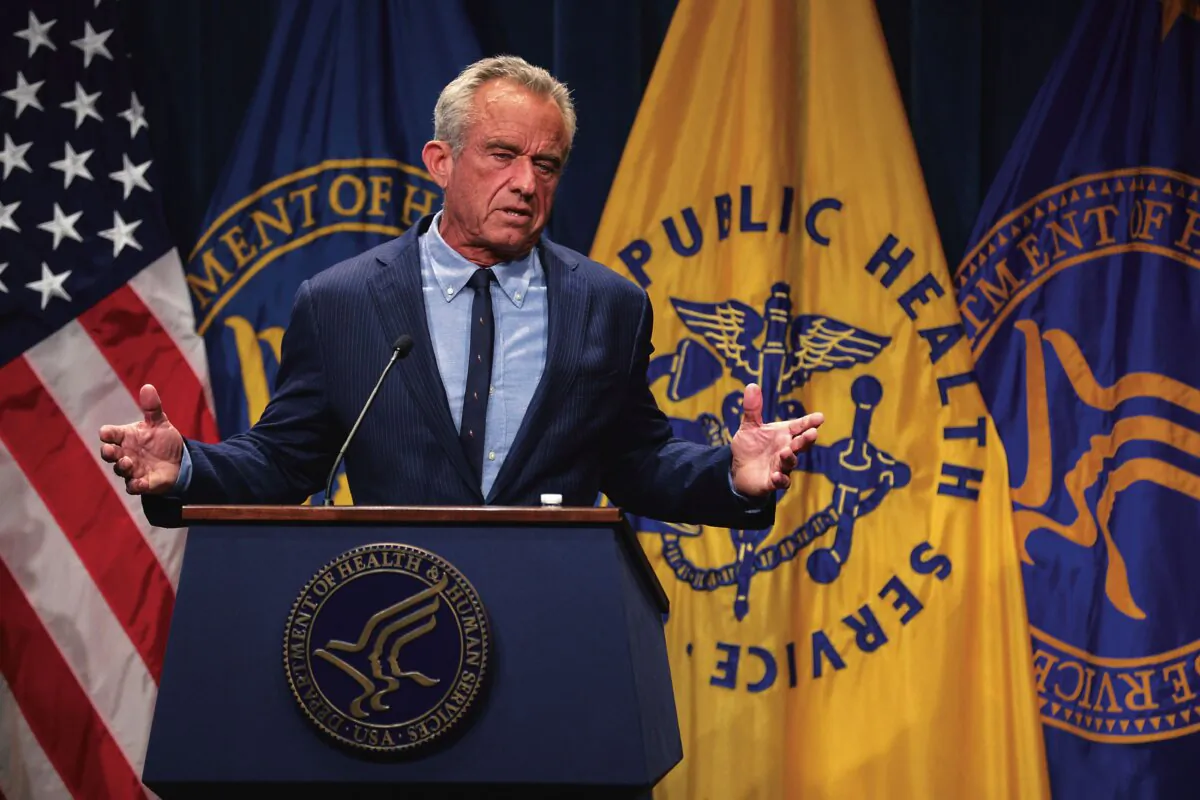 U.S. Secretary of Health and Human Services Robert F. Kennedy Jr. speaks during a news conference at the Department of Health and Human Services in Washington on April 16, 2025. (Alex Wong/Getty Images)