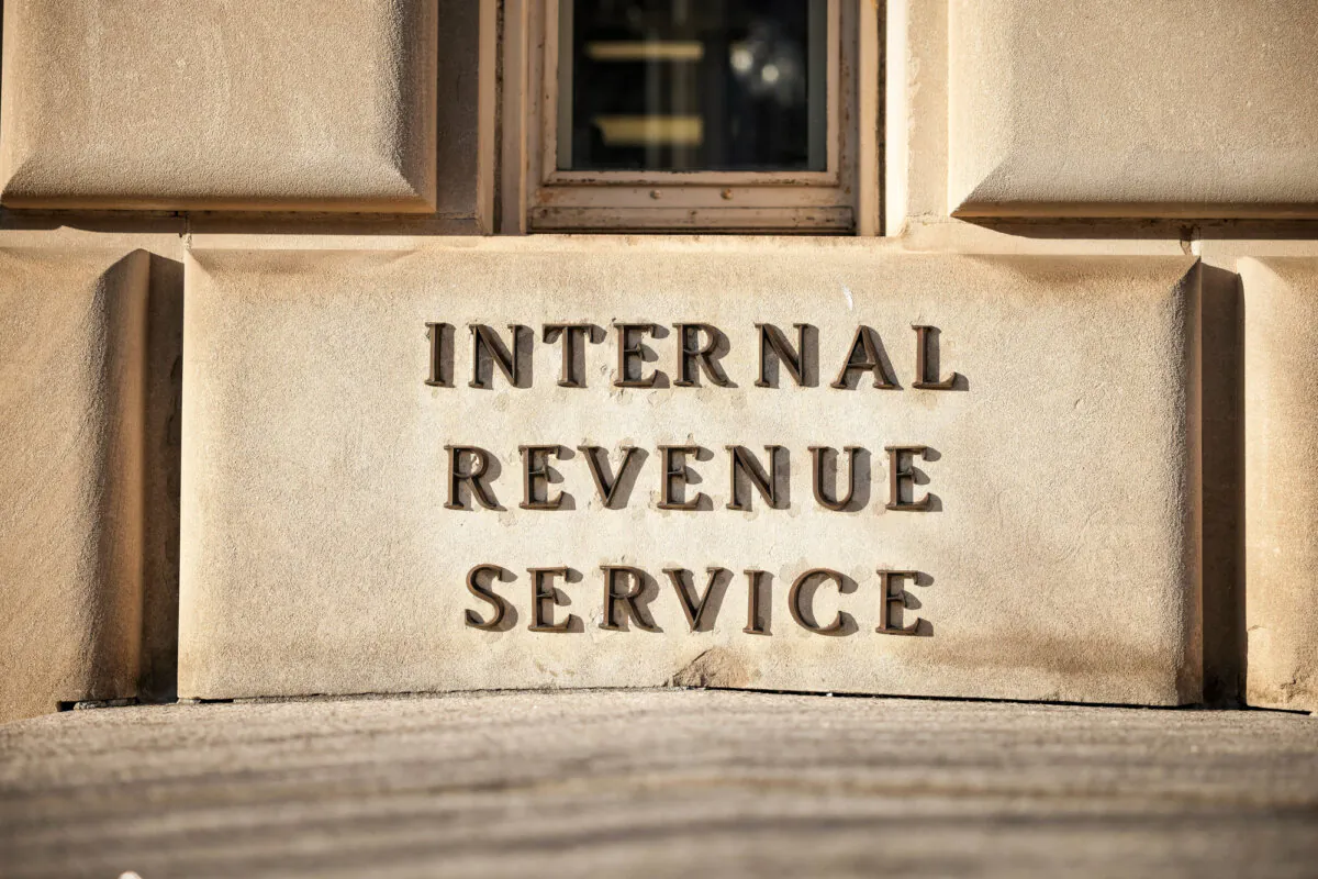 A sign for the IRS in Washington on Feb. 13, 2025. (Kayla Bartkowski/Getty Images)