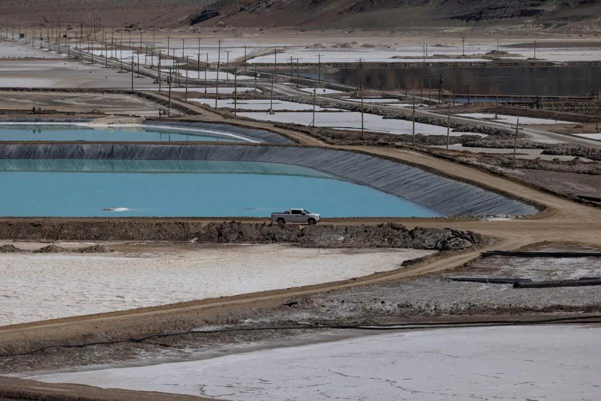 Lithium evaporation ponds at the Albemarle lithium production facility in Silver Peak, Nev., on Oct. 6, 2022. (Carlos Barria/Reuters)