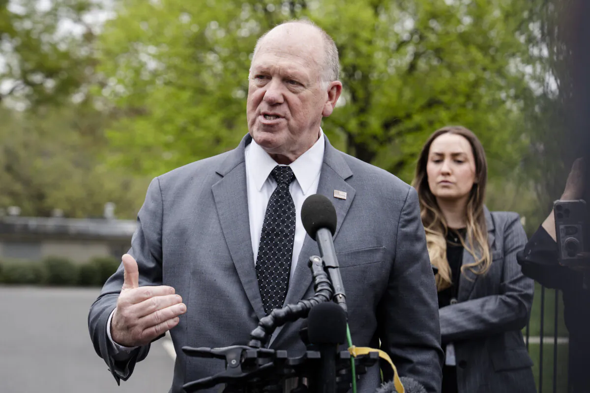 White House border czar Tom Homan speaks to reporters at the White House in Washington on April 15, 2025. (Madalina Vasiliu/The Epoch Times)