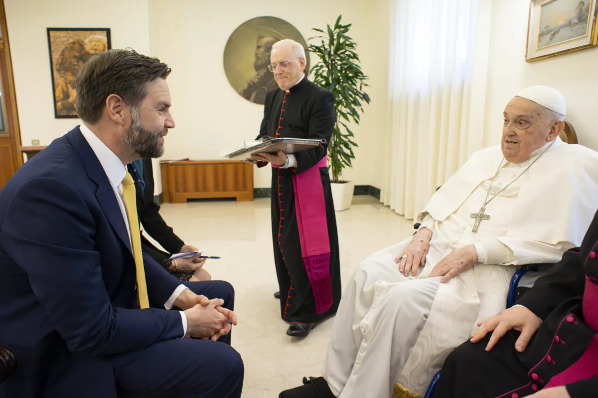 In one of his last engagements, Pope Francis I (R) receives U.S. Vice President JD Vance (L) at the Vatican in Rome, on April 20, 2025. (Vatican Media via AP, HO)