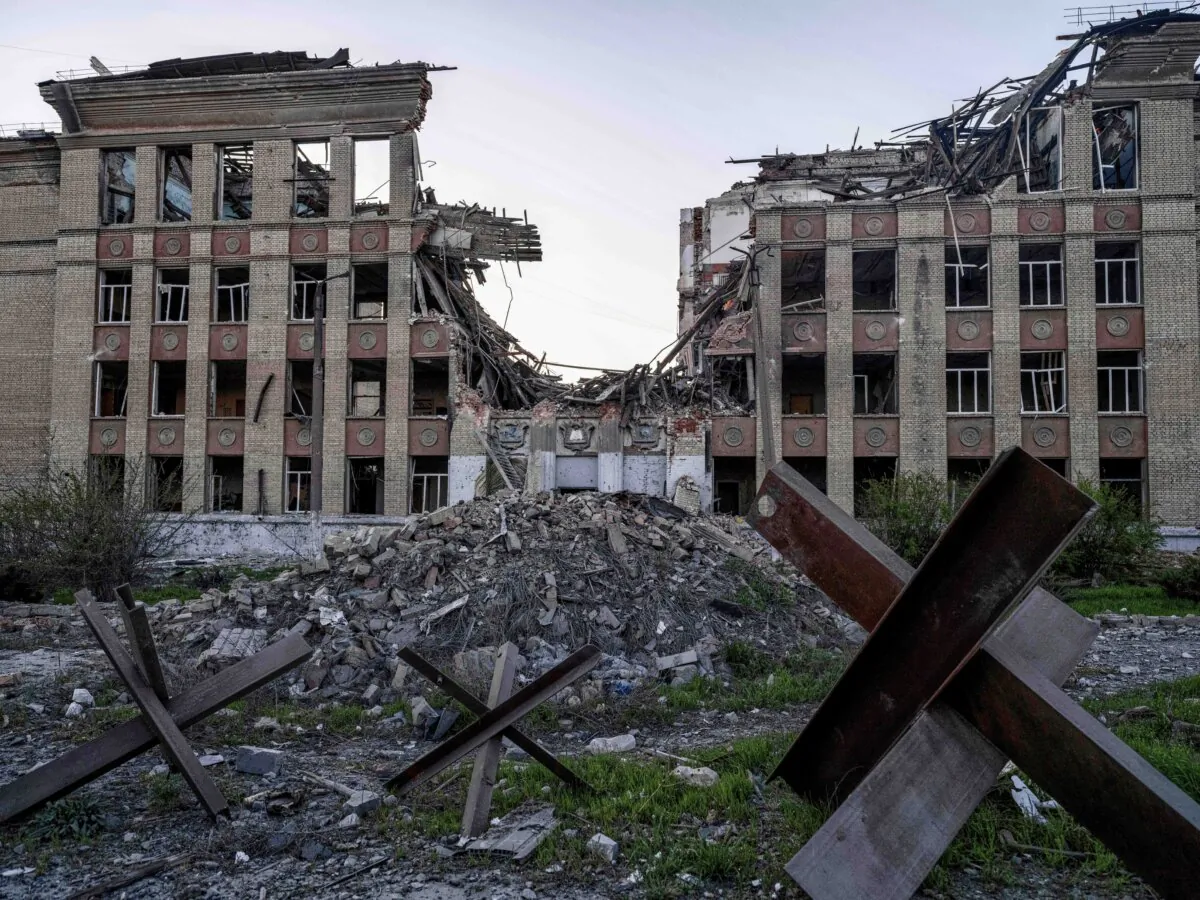 A ruined city center in Kostyantynivka in Donetsk on April 19, 2025. (Iryna Rybakova/Ukraine's 93rd Mechanized Brigade via AP)