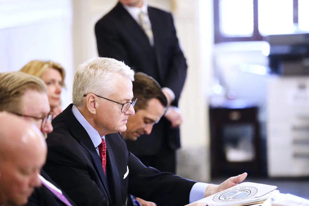 South Carolina Treasurer Curtis Loftis prepares for a hearing in the state Senate, in Columbia, South Carolina, on April 21, 2025. (Jeffrey Collins/AP Photo)