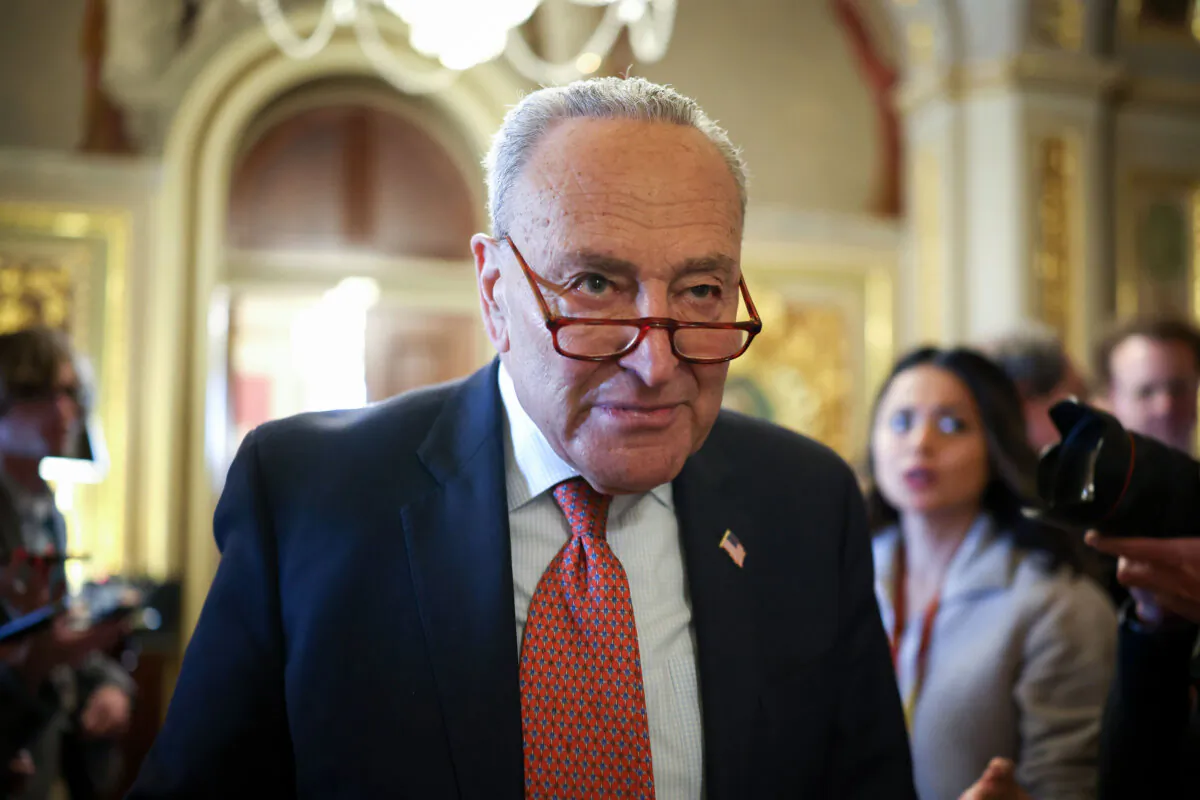 Senate Minority Leader Chuck Schumer (D-N.Y.) leaves the Democratic caucus lunch at the U.S. Capitol in Washington on March 13, 2025. (Kayla Bartkowski/Getty Images)