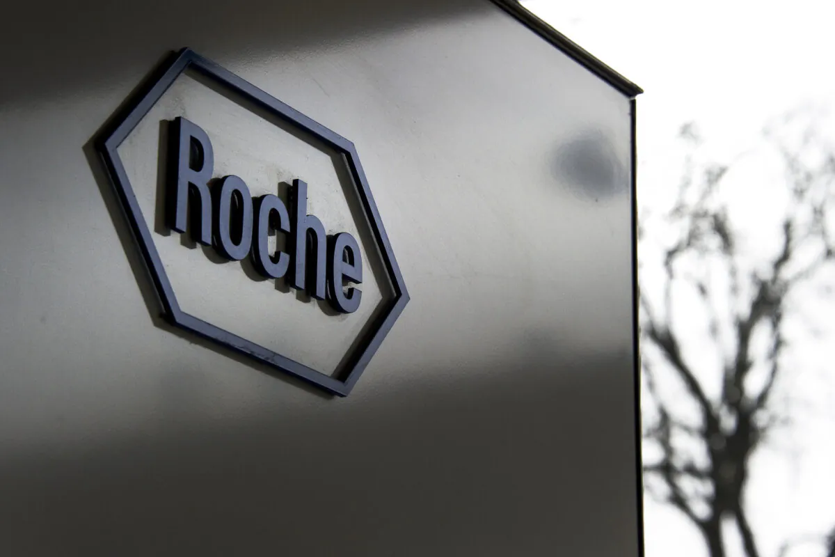 The logo of pharmaceutical giant Roche in Basel, Switzerland. (Fabrice Coffrini/AFP/Getty Images)