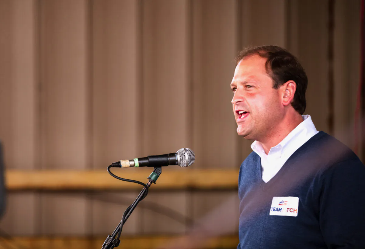 U.S. Rep. Andy Barr (R-Ky.) speaks to the press during a campaign stop for Senate Majority Leader Mitch McConnell (R-Ky.) in Lawrenceburg, Ky., on Oct. 28, 2020. (Jon Cherry/Getty Images)
