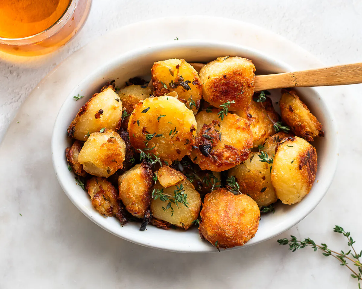 Duck fat brings depth of flavor to each bite of these herb-roasted potatoes. (Jennifer McGruther)