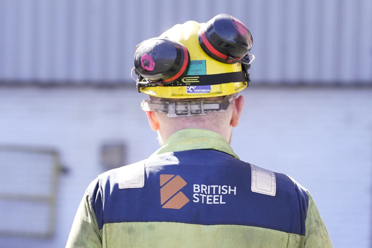 A worker during a visit by the Chancellor of the Exchequer Rachel Reeves to the British Steel site in Scunthorpe, Lincolnshire, England, on April 17, 2025. (Danny Lawson/PA Wire)