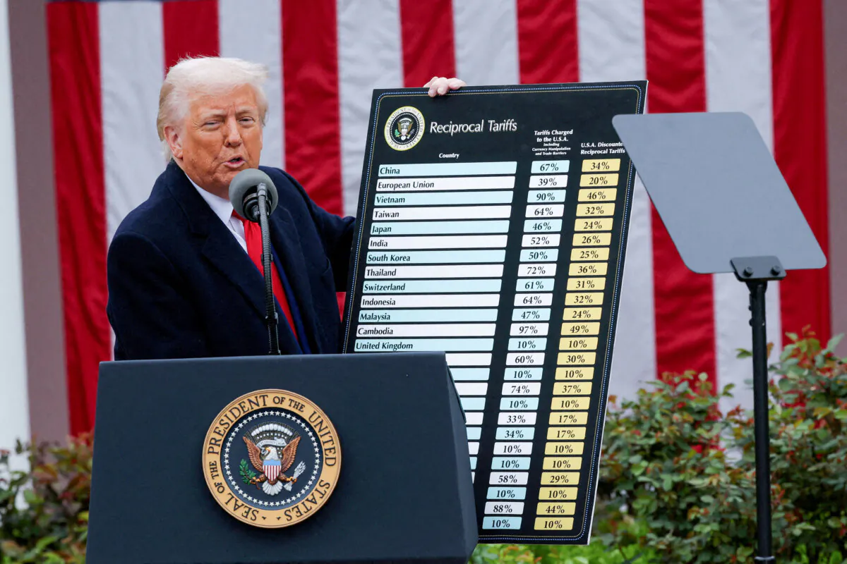 U.S. President Donald Trump delivers remarks on tariffs in the Rose Garden at the White House in Washington on April 2, 2025. (Carlos Barria/Reuters)