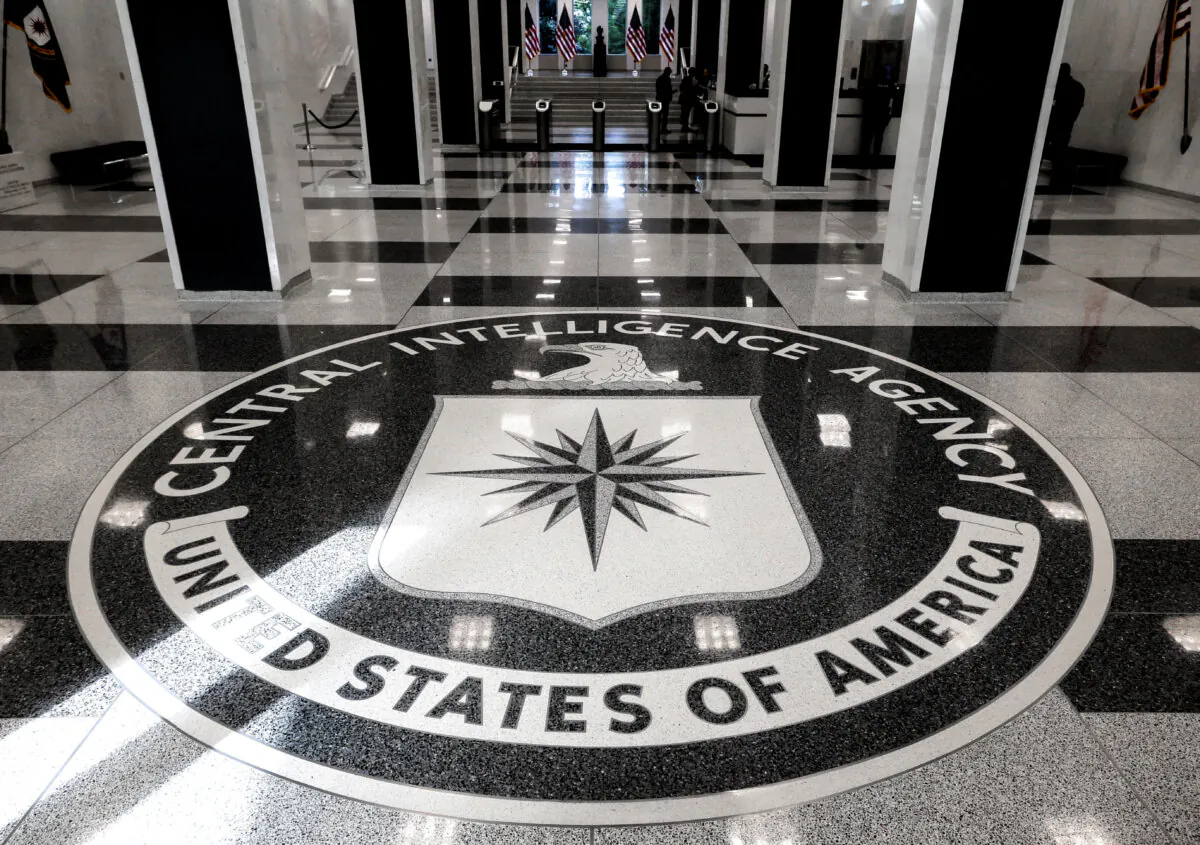 The seal of the Central Intelligence Agency at the entrance of the agency headquarters in McLean, Va., on Sept. 24, 2022. (Evelyn Hockstein/Reuters)
