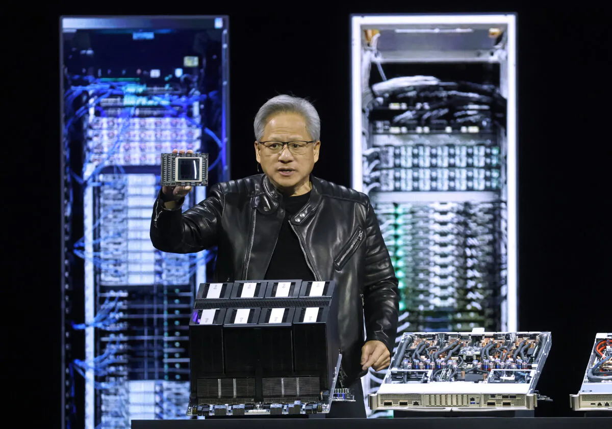 Nvidia CEO Jensen Huang delivers the keynote address during the Nvidia GTC 2025 in San Jose, Calif., on March 18, 2025. (Justin Sullivan/Getty Images)