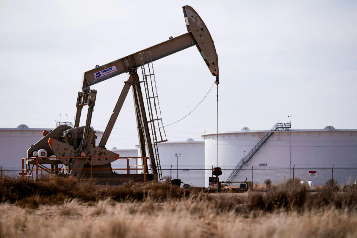 A pump jack operates near a crude oil reserve in the Permian Basin oil field near Midland, Texas, on Feb. 18, 2025. (Eli Hartman/Reuters)