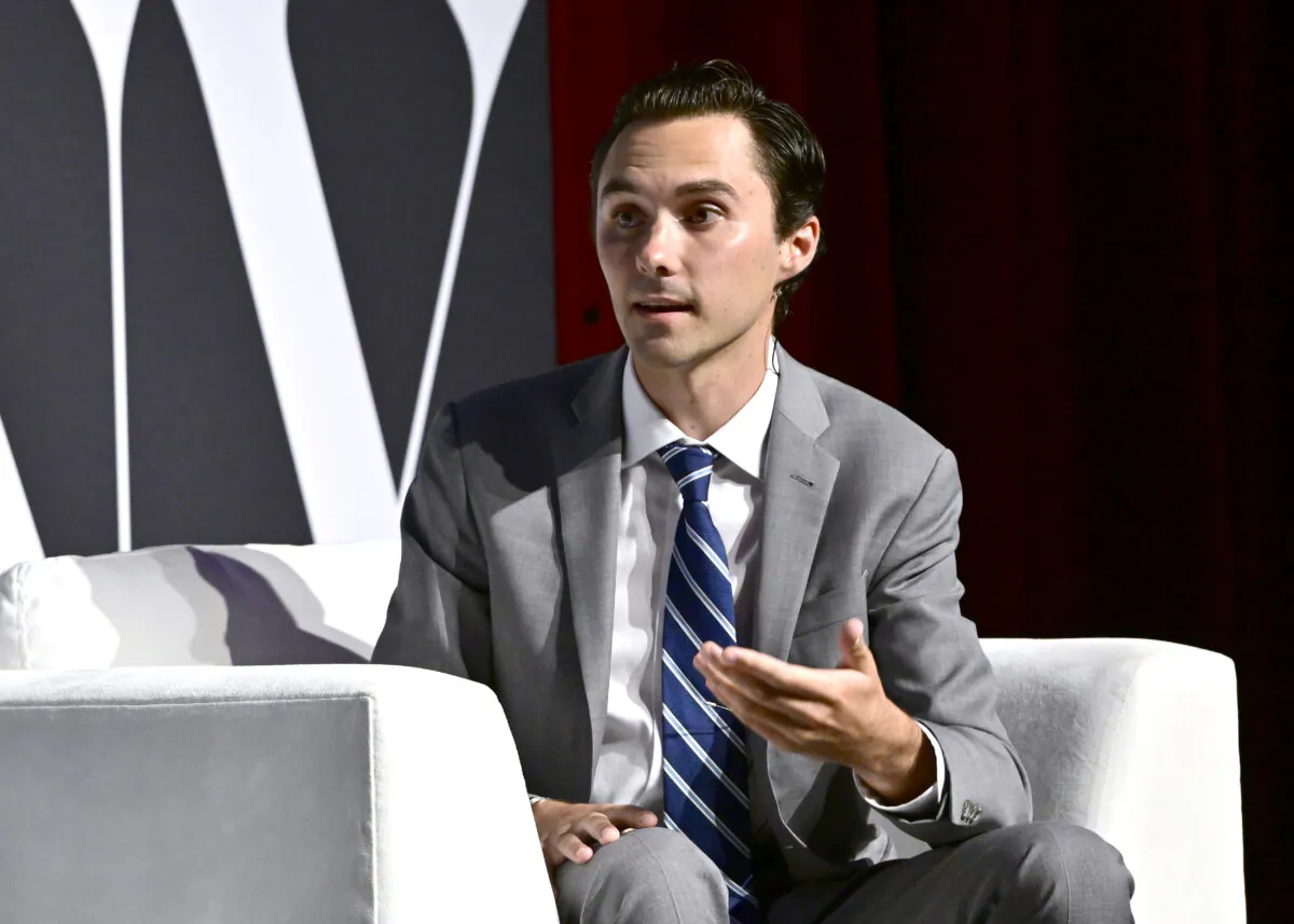 David Hogg speaks during the Fast Company Innovation Festival 2024 at BMCC Tribeca PAC in New York City on Sept. 17, 2024. (Eugene Gologursky/Getty Images for Fast Company)