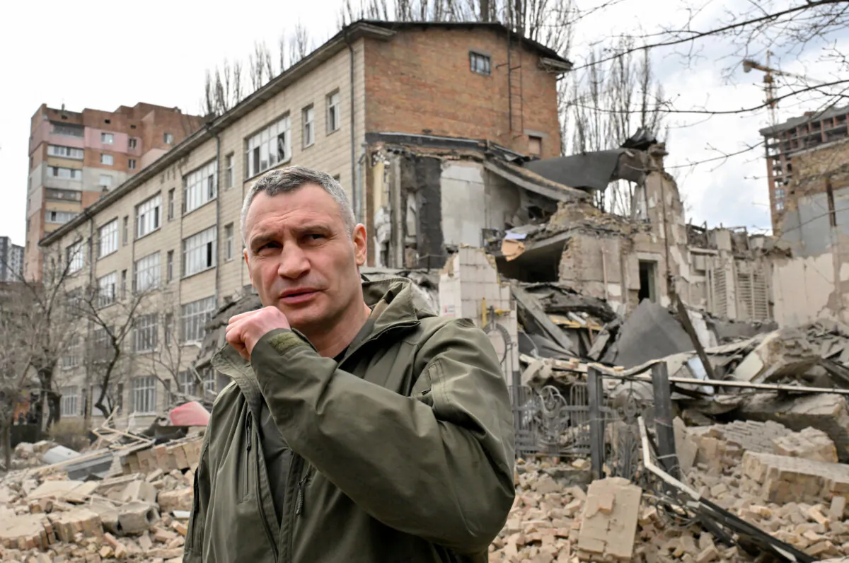 Kyiv's mayor Vitali Klitschko visits the site of a missile attack in Kyiv on March 25, 2024. (Sergei Supinsky/AFP)