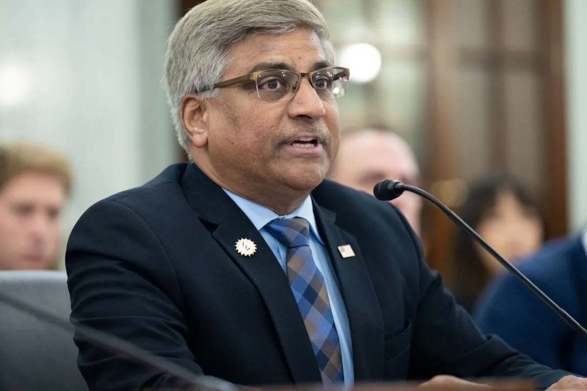 Director of the National Science Foundation Sethuraman Panchanathan testifies during the Senate Commerce, Science, and Transportation hearing to examine CHIPS and science implementation and oversight on Oct. 4, 2023. (Saul Loeb/AFP via Getty Images)