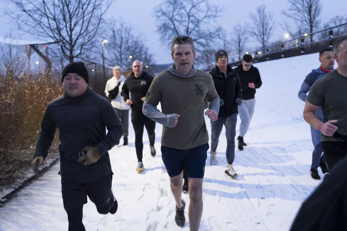 Secretary of Defense Pete Hegseth participates in a morning physical training session with troops stationed in Warsaw, Poland, on Feb. 14, 2025. (DoD photo by U.S. Navy Petty Officer 1st Class Alexander C. Kubitza)