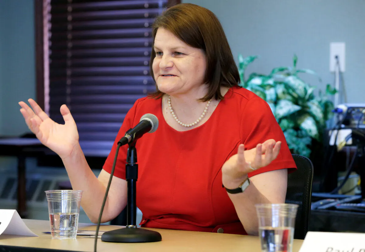 Hannah Dugan speaks as she was seeking election to Milwaukee County Circuit Court during a forum at the Milwaukee Bar Association in Milwaukee, Wis., on March 15, 2016. (Mike De Sisti/USA TODAY NETWORK via Imagn Images via Reuters)
