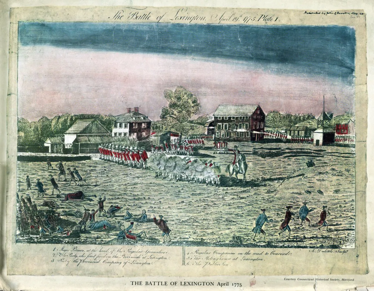The Battle of Lexington, April 1775. (Amos Doolittle/Marian S. Carson Collection/Library of Congress, Public Domain)