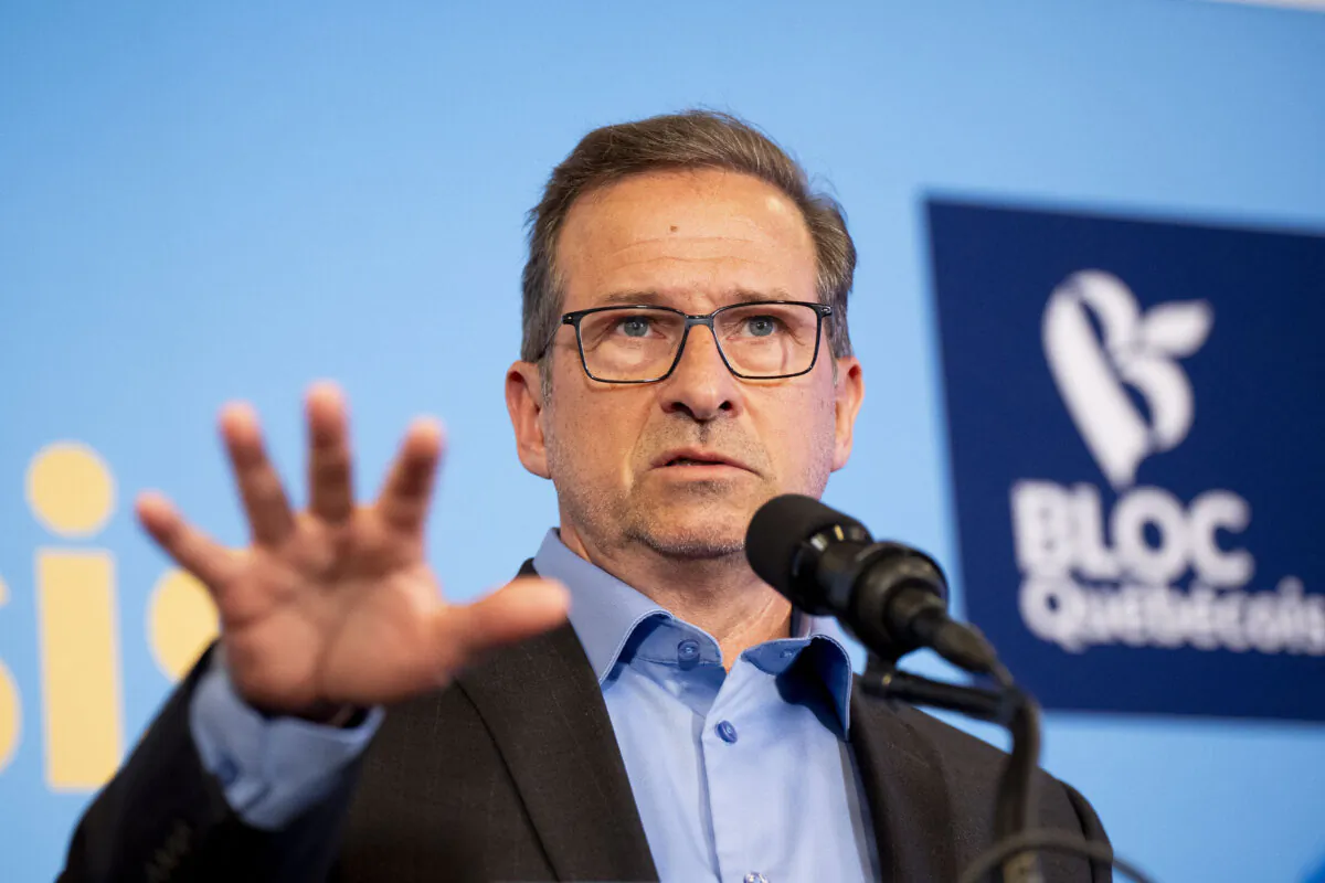 Bloc Quebecois Leader Yves-Francois Blanchet speaks during a press conference in Montreal on April 29, 2025. (The Canadian Press/Christopher Katsarov) 