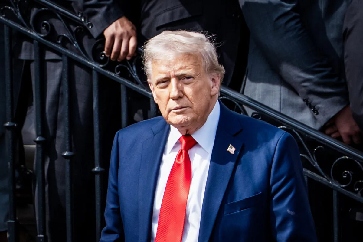 President Donald Trump leaves after speaking at a ceremony on the South Lawn of the White House in Washington on April 14, 2025. (Madalina Vasiliu/The Epoch Times)
