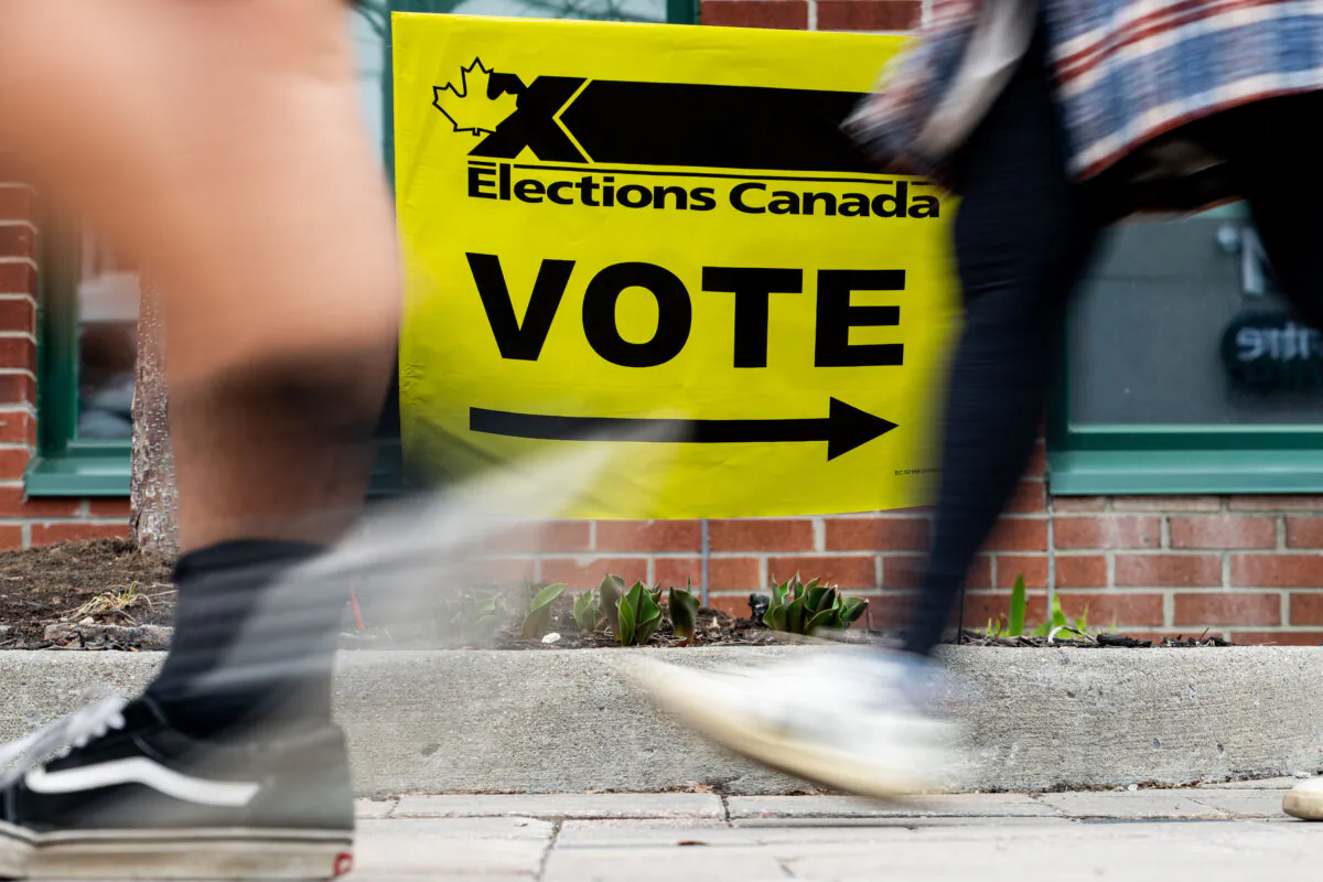 Elections Canada signage is seen near an advance polling station in Ottawa on April 18, 2025. (The Canadian Press/Spencer Colby) 