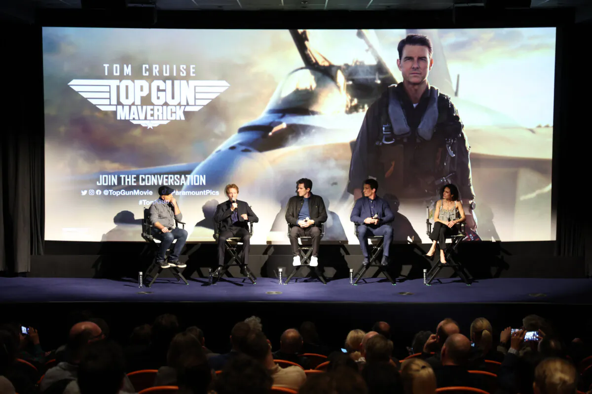 (L-R) Erik Davis, Jerry Bruckheimer, Joseph Kosinski, Miles Teller, and Jennifer Connelly attend a special Creative Artists Agency screening in support of Paramount Pictures’ ‘Top Gun: Maverick’ in New York on Nov. 11, 2022. (Monica Schipper/Getty Images For Paramount Pictures)