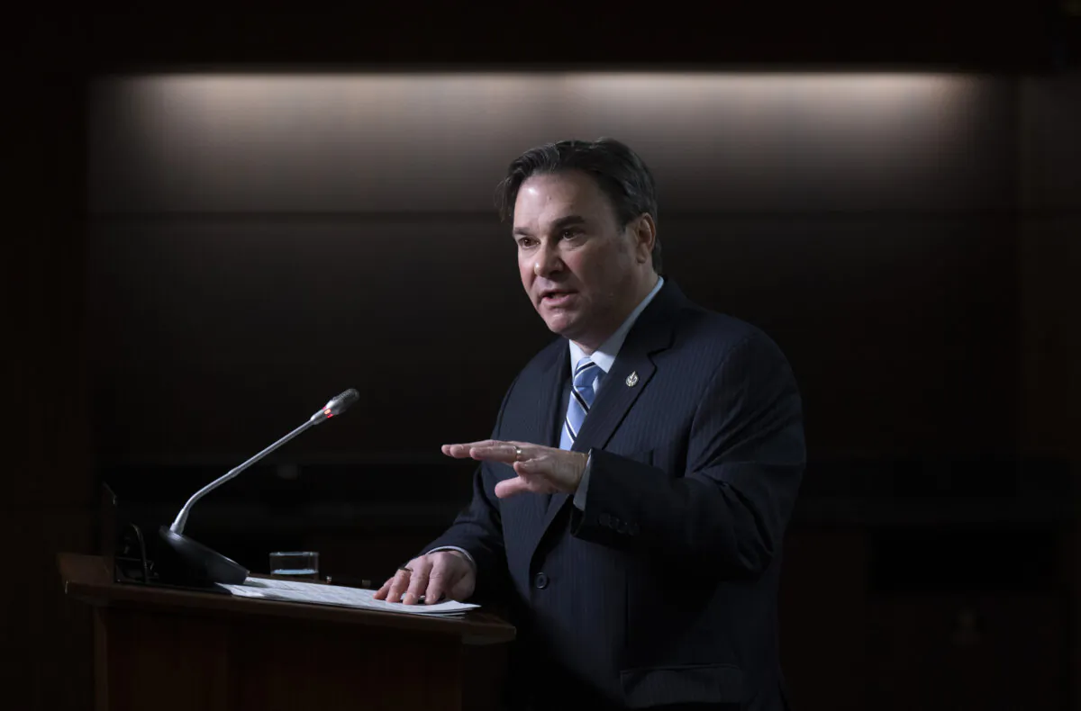 NDP MP Don Davies responds to a question during a news conference on Parliament Hill, November 14, 2022, in Ottawa.  (THE CANADIAN PRESS/Adrian Wyld)