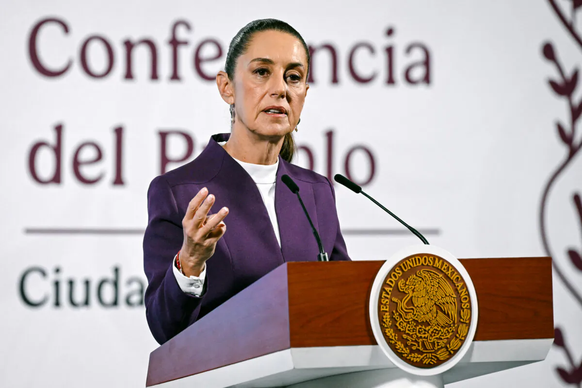 Mexican President Claudia Sheinbaum announces retaliatory tariffs against the United States during a news conference at the National Palace in Mexico City, Mexico, on March 4, 2025. (Alfredo Estrella/AFP via Getty Images)