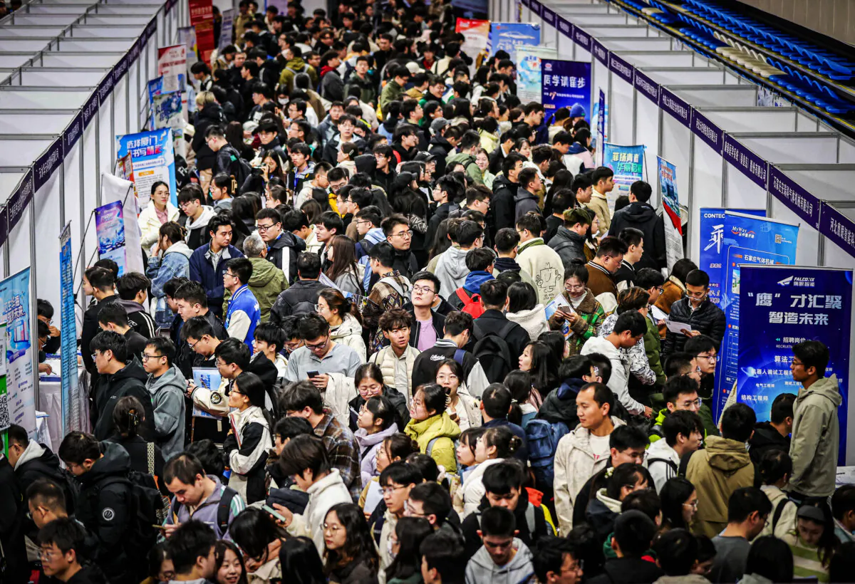 People attend a job fair in Shenyang, Liaoning Province, China, on Oct. 22, 2024. (STR/AFP via Getty Images)