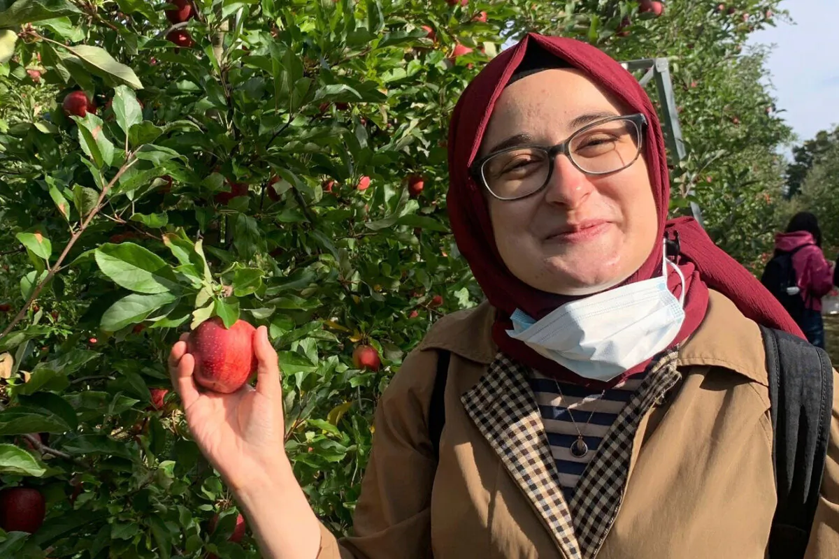 Rumeysa Ozturk on an apple-picking trip in 2021. (AP Photo)