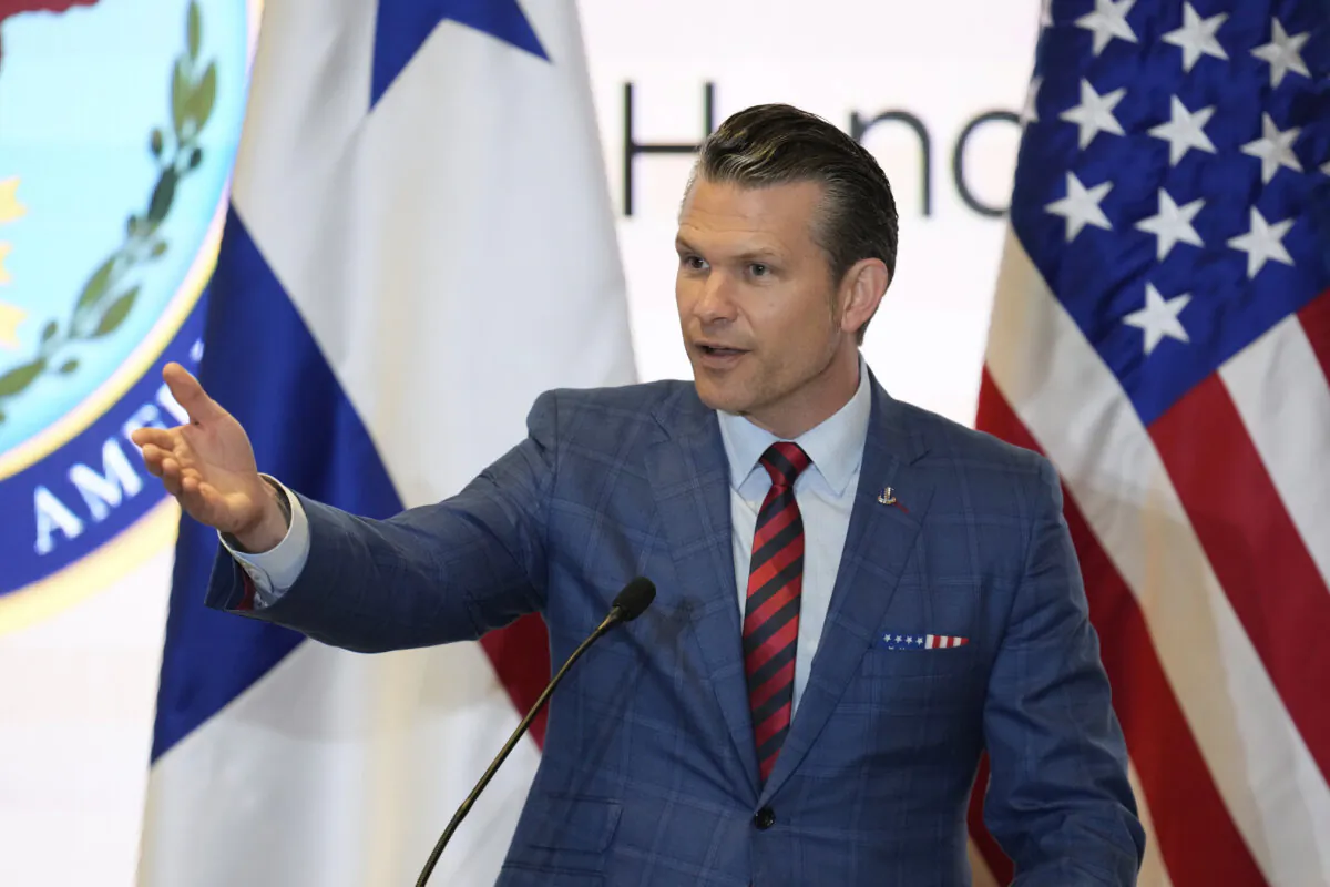 U.S. Secretary of Defense Pete Hegseth speaks during the Central American Security Conference in Panama City, on April 9, 2025. (AP Photo/Matias Delacroix)