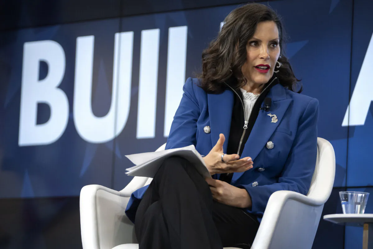 Michigan Gov. Gretchen Whitmer speaks at an event in Washington on April 9, 2025. (Mark Schiefelbein/AP Photo)