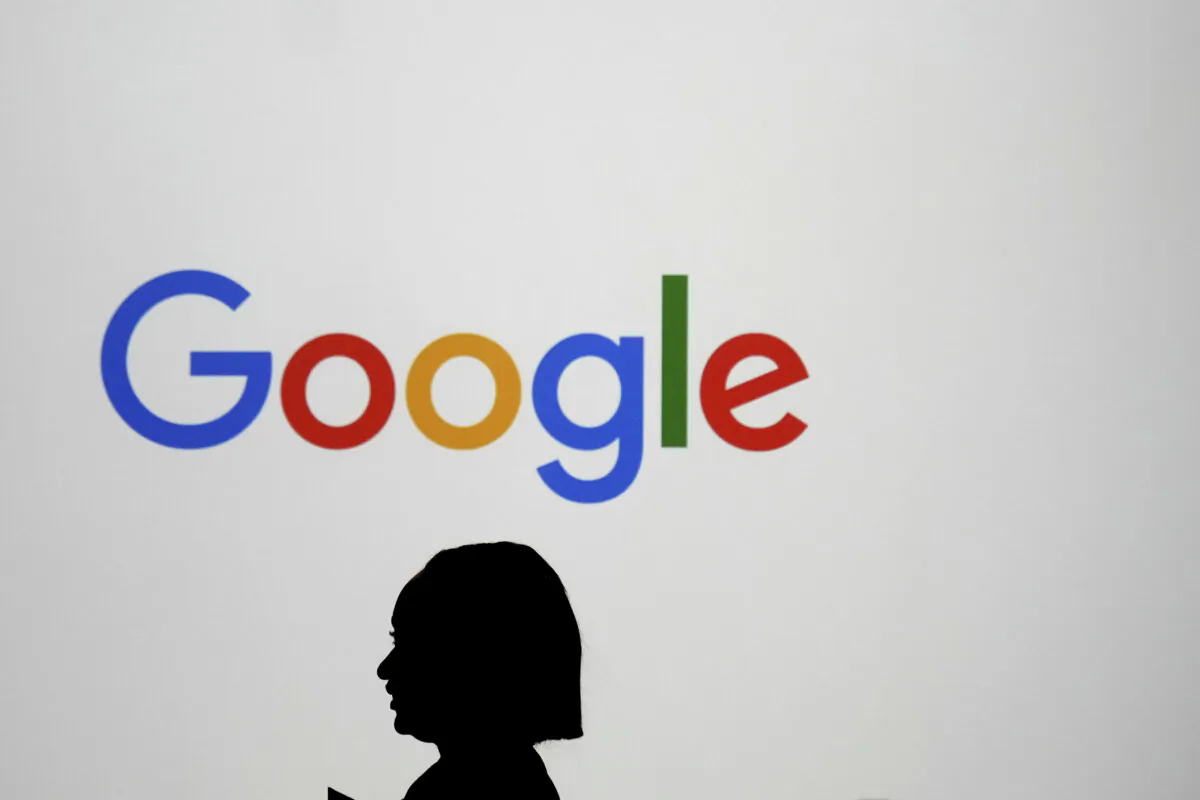 The Google logo at an event at the Paris Google Lab on the sidelines of the AI Action Summit in Paris on Feb. 9, 2025. (Thibault Camus/AP Photo)