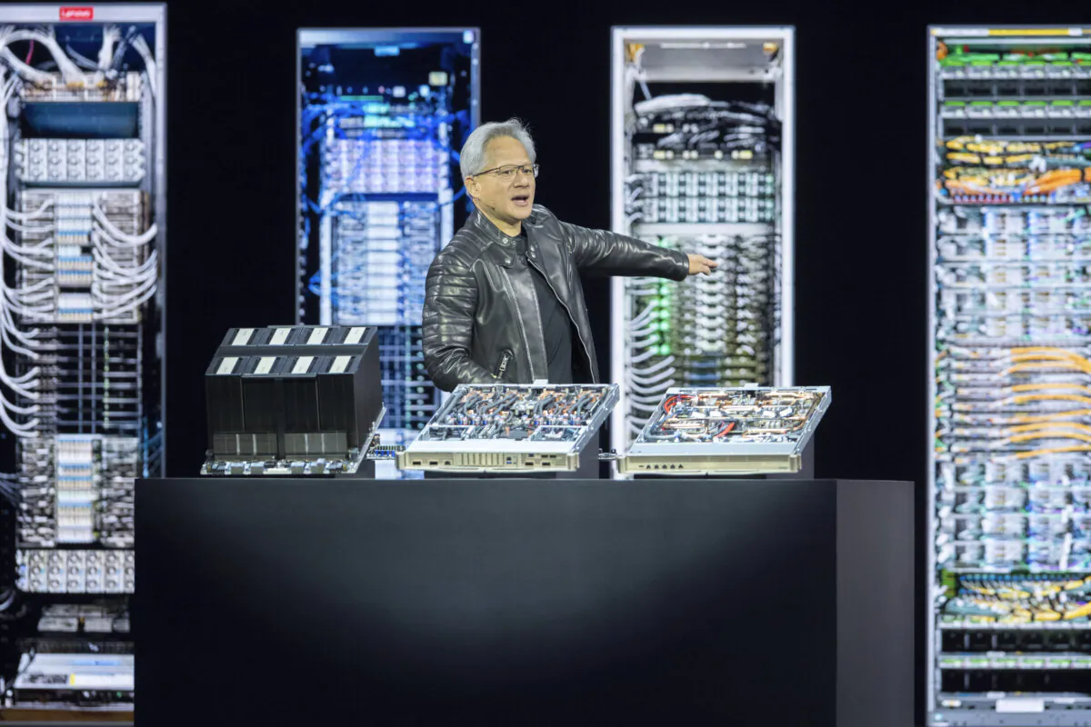 CEO Jensen Huang talks during the keynote address of Nvidia GTC Tuesday, March 18, 2025, in San Jose, Calif. (AP Photo/Nic Coury)