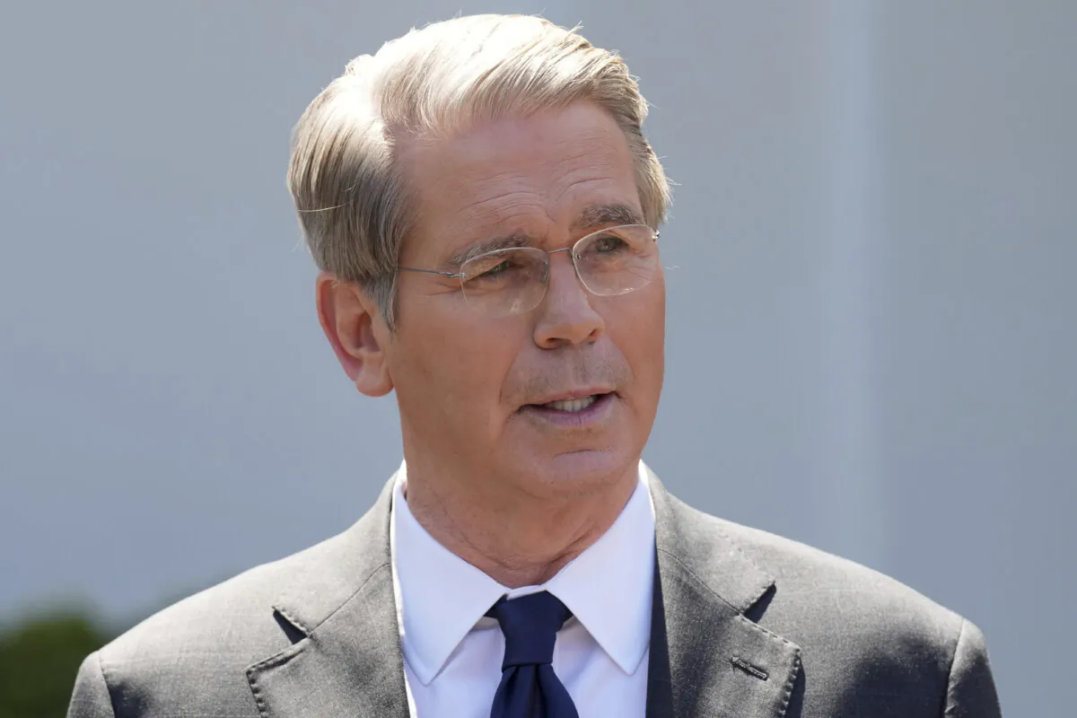 Treasury Secretary Scott Bessent speaks to reporters outside the West Wing of the White House on April 9, 2025. (Jacquelyn Martin/AP Photo)