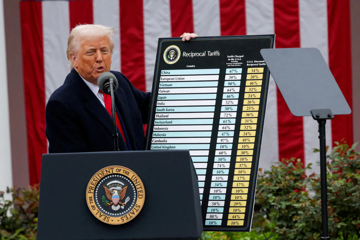 President Donald Trump delivers remarks on tariffs in the Rose Garden at the White House in Washington on April 2, 2025. (Carlos Barria/Reuters)