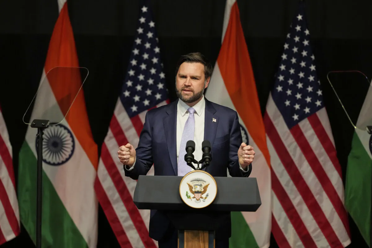 U.S. Vice President JD Vance speaks at the Rajasthan International Center in Jaipur, India, on April 22, 2025. (Manish Swarup/ AP Photo)