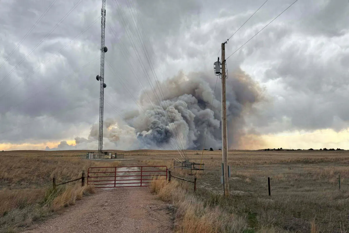 In this photo provided by Brown/Rock County Emergency Management, the Plum Creek Fire burns in north-central Nebraska in April 2025. (Jessica Pozehl/Brown, Rock County Emergency Management via AP)