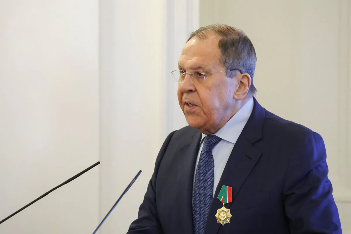 Russian Foreign Minister Sergei Lavrov delivers a speech during a meeting of the leadership of the Russia-Islamic World Strategic Vision Group with ambassadors of the Organization of Islamic Cooperation member states in Moscow on April 21, 2025. (Maxim Shipenkov/Pool/Reuters)