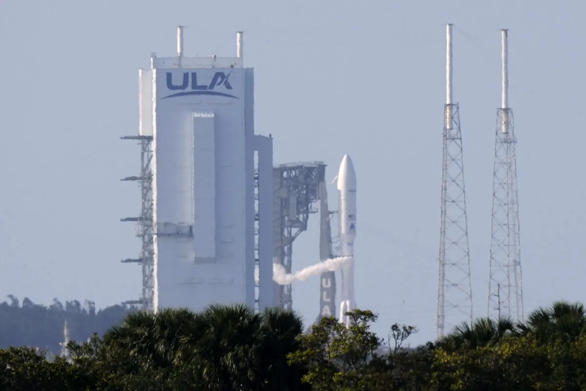 A United Launch Alliance Atlas V rocket with a payload of Amazon's Project Kuiper internet satellites stands ready for launch at Complex 41 at the Cape Canaveral Space Force Station on April 28, 2025. (AP Photo/John Raoux)