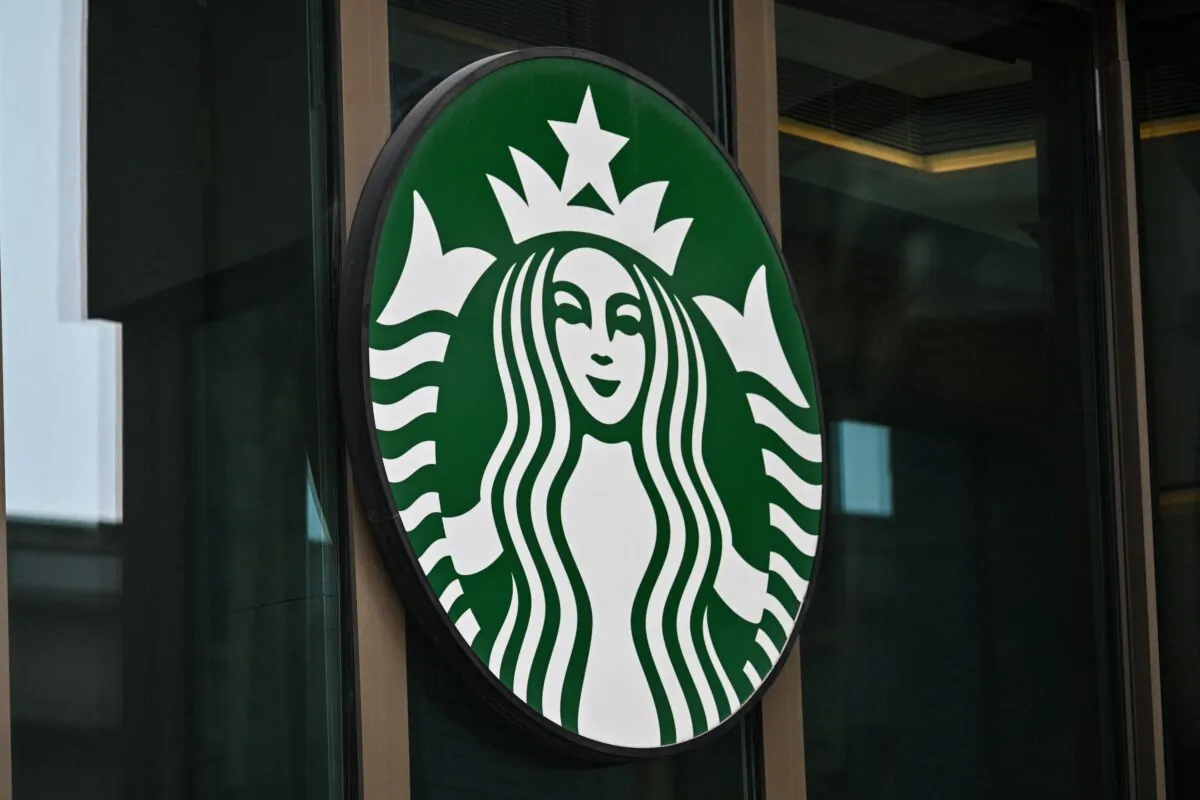 A Starbucks sign in the Jing'an district of Shanghai on April 9, 2025. (Hector Retamal/AFP via Getty Images)