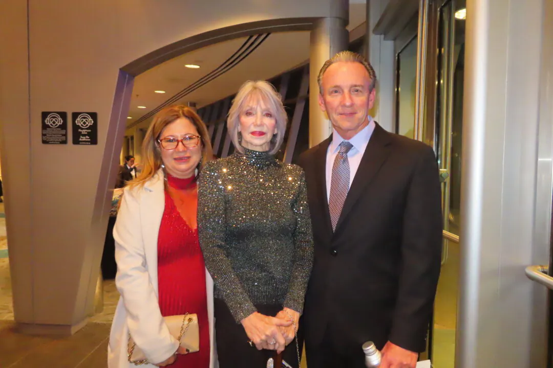 Diana Hilger (C), Daniel Hilger, and Lorena Grimaldo at the Shen Yun Performing Arts performance at Performing Arts Center San Luis Obispo on April 30, 2025. (Alice Sun/The Epoch Times)