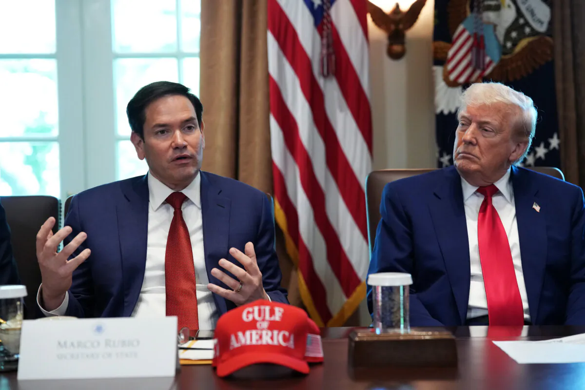 President Donald Trump listens as Secretary of State Marco Rubio speaks during a Cabinet meeting at the White House on April 30, 2025. (Andrew Harnik/Getty Images)