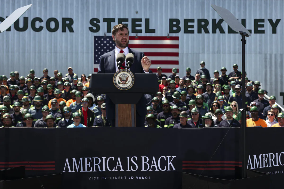 Vice President JD Vance speaks, during a tour of Nucor Steel Berkeley in Huger, S.C., on May 1, 2025. (Kevin Lamarque/ AFP via Getty Images)