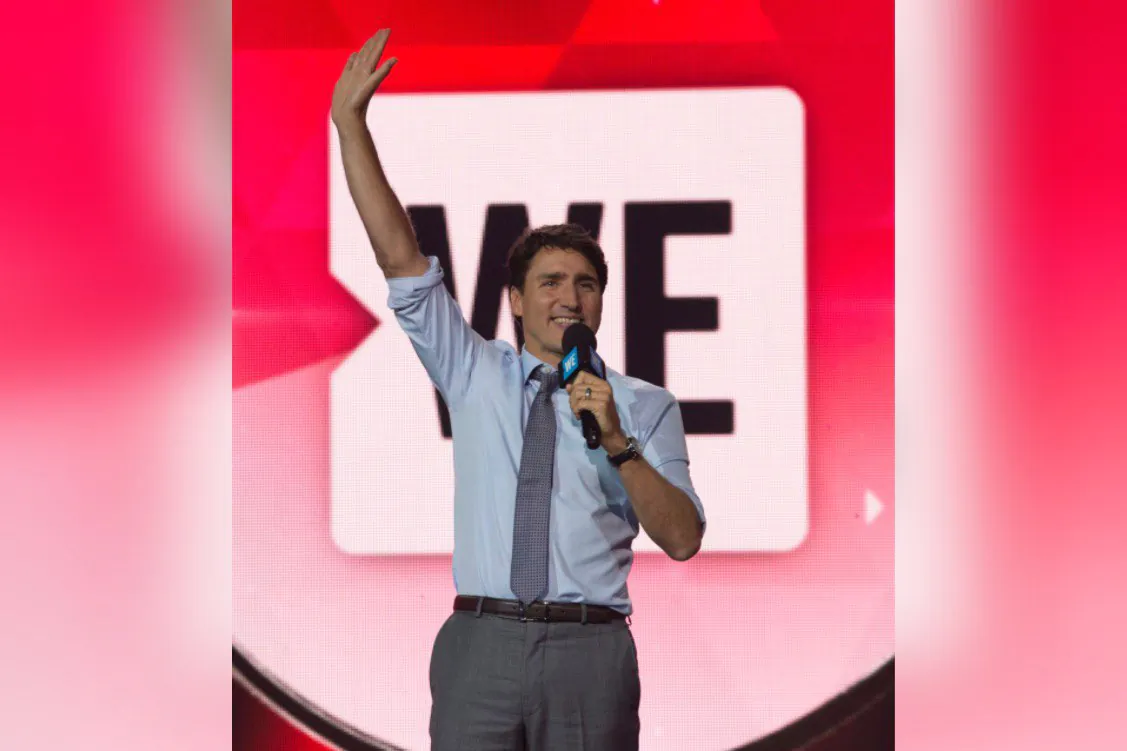 Prime Minister Justin Trudeau waves to the audience as he appears on stage during WE Day UN in New York City on Sept. 20, 2017. (The Canadian Press/Adrian Wyld)
