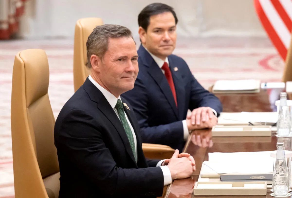 U.S. Secretary of State Marco Rubio (R) and U.S. national security advisor Mike Waltz hold a meeting with Ukrainian officials in Jeddah, Saudi Arabia, on March 11, 2025. (Saul Loeb/AFP via Getty Images)