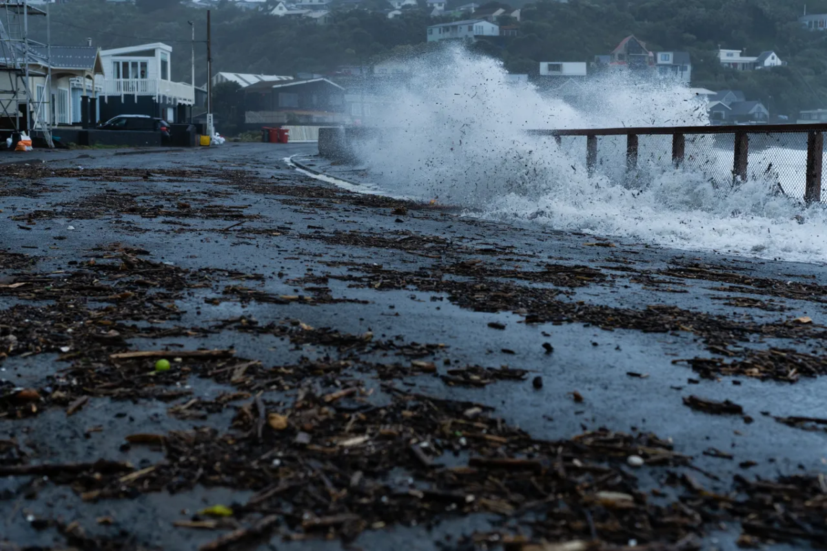 Waves break on Wellington's coast on the afternoon of Thursday, May 1, 2025.