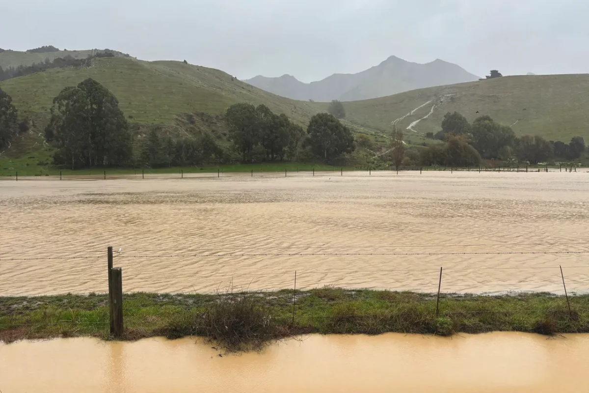 Large areas of New Zealand, both urban and rural, remain under water as the country experiences its second day of severe storms on May 2, 2025. This photograph shows flooded farmland in Canterbury. (Courtesy of Christchurch City Council)