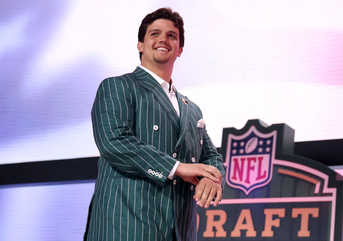Offensive Tackle Will Campbell of LSU walks the stage prior to the first round of the 2025 NFL Draft at Lambeau Field in Green Bay, Wis., on April 24, 2025. (Stacy Revere/Getty Images)